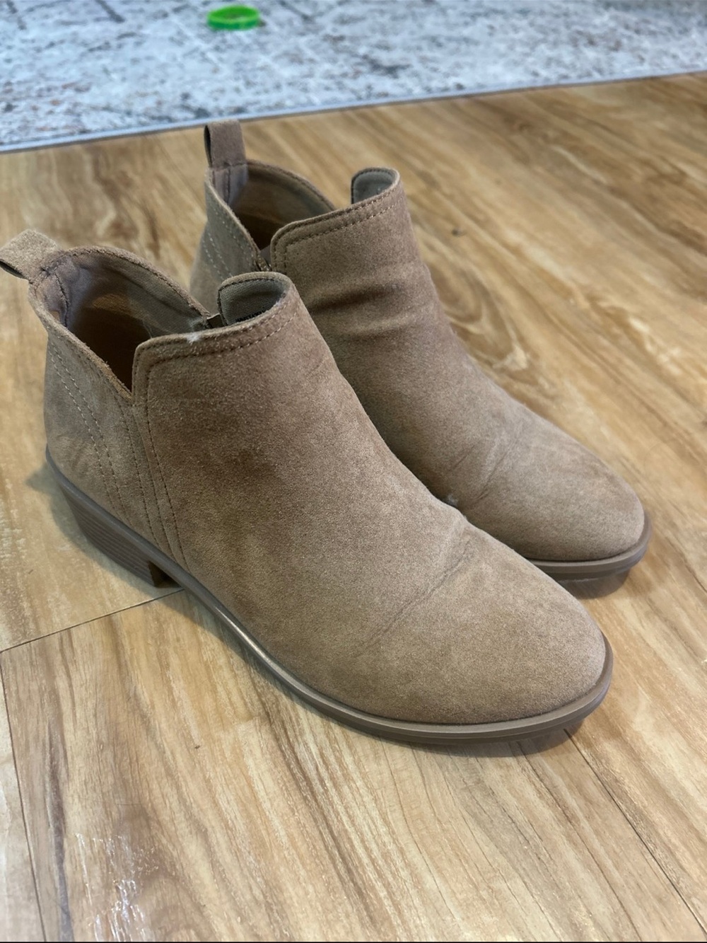 Time and Tru Taupe Suede Ankle Booties